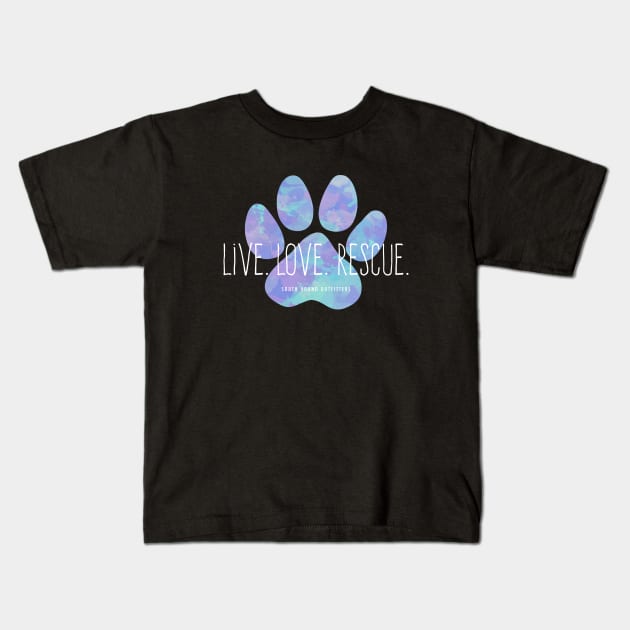 Live Love Rescue Blue Dog Paw Kids T-Shirt by cottoncanvas